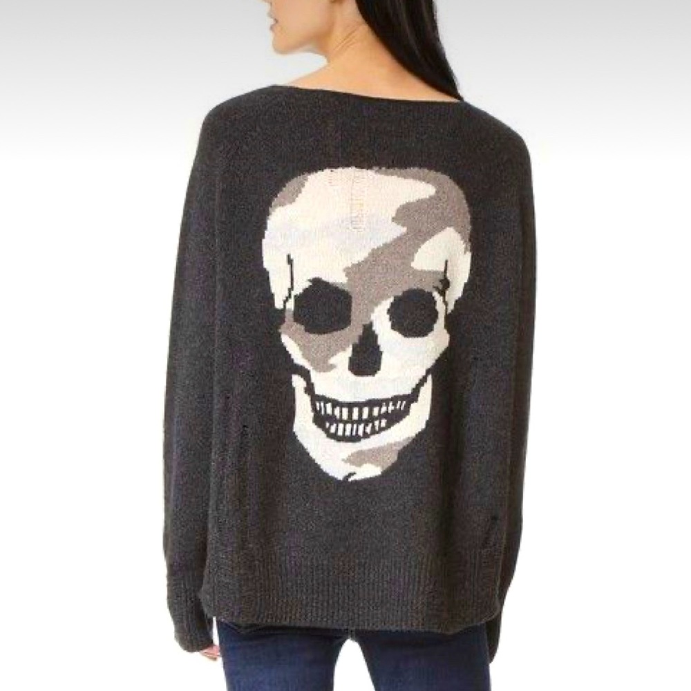 Skull Cashmere Camo Distressed Sweater. XS